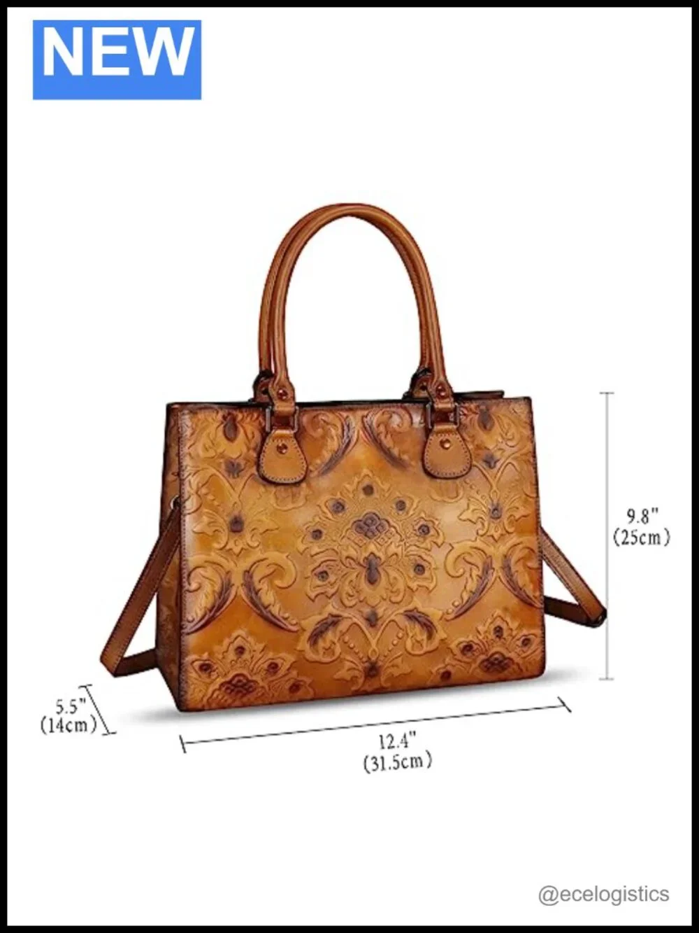 Genuine Leather Tote Bag for Women Embossed Top Handle Shoulder Handbag